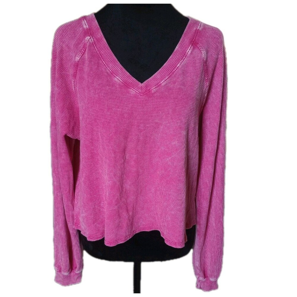 Alter'd State Women's L Pink Faded By Design Waffle Knit Long Sleeve Sweater